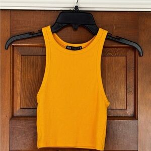 Zara Women's Yellow Ribbed Tank Top